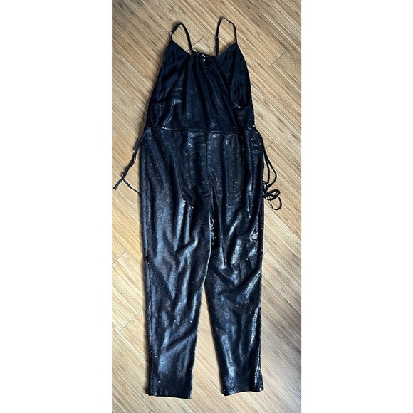 Free People Jumpsuit Womens XS New Years Black Tie Shiny Sequined Pantsuit - Picture 2 of 16